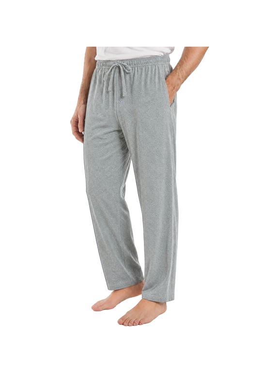 Mens Cotton Pajama Pants, Soft Lightweight Sleep Pj Bottoms Lounge Pant with Pockets(Light Grey Mel,L)