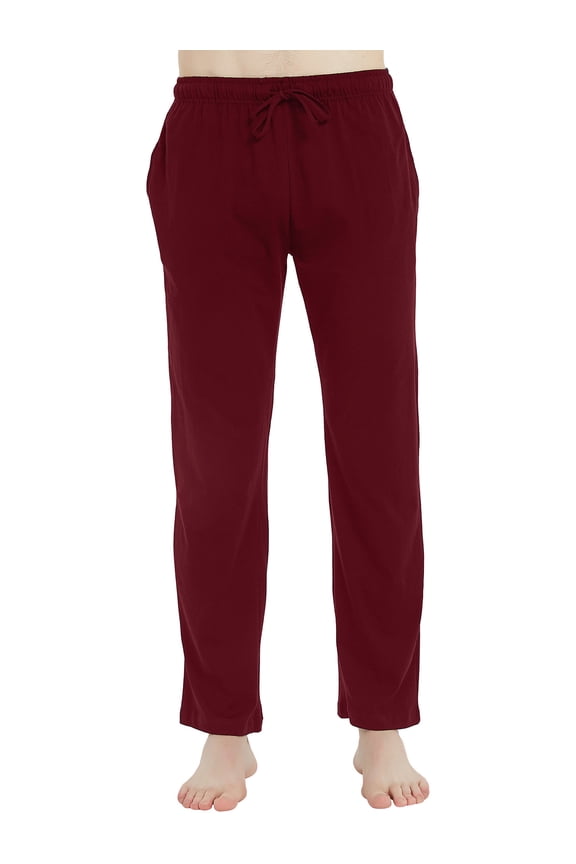 Mens Cotton Pajama Pants, Soft Lounge Pant with Pockets Lightweight Sleep Pj Bottoms,(Red,L)