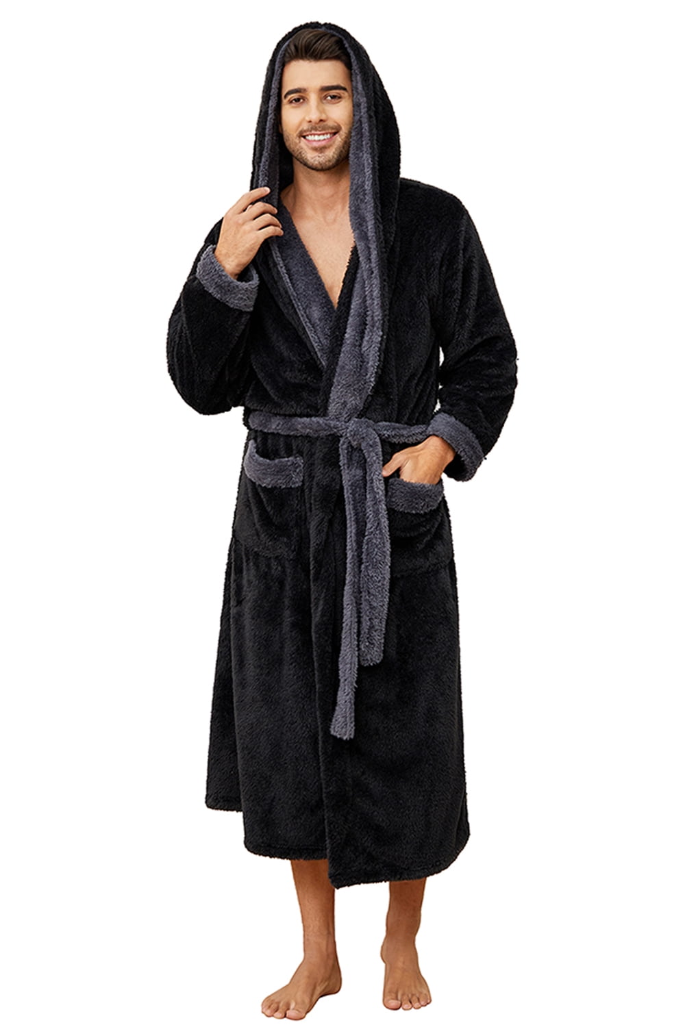 VULCANODON Mens Hooded Robe, Big and Tall Full Length Plush Robe for ...