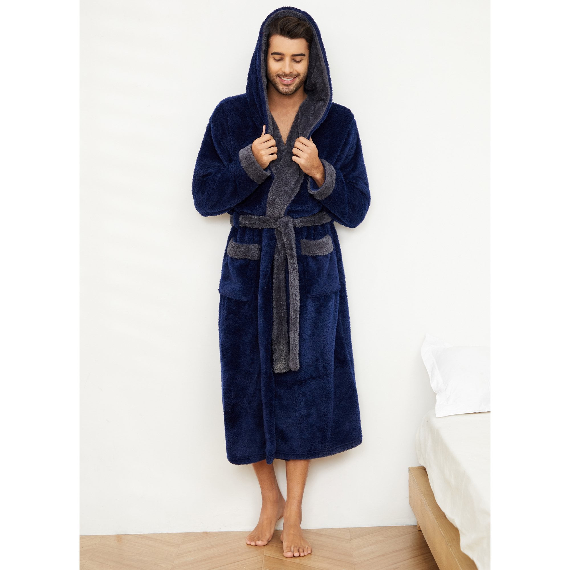 VULCANODON Mens Hooded Robe, Big and Tall Full Length Plush Robe for