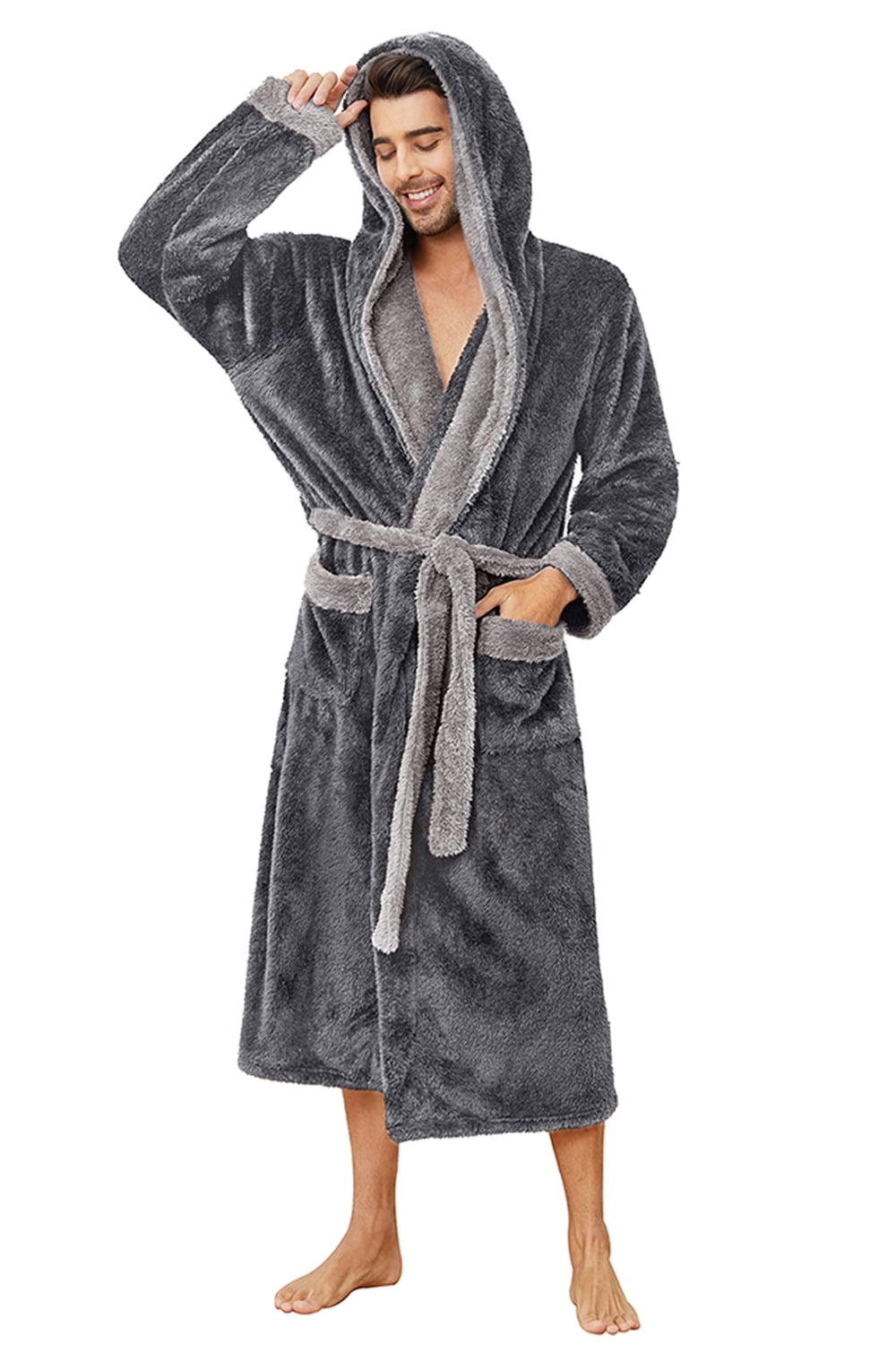 Vulcanodon Mens Hooded Robe Big And Tall Full Length Plush Robe For Men Long Fleece Bathrobe 