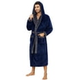 thumbnail image 1 of VULCANODON Mens Hooded Robe, Big and Tall Full Length Plush Robe for Men Long Fleece Bathrobe（Navy/Grey, Large-X-Large）, 1 of 7