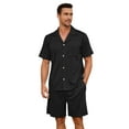 thumbnail image 1 of VULCANODON Mens Pajamas Set, Lightweight Button-Down Short Sleeve Sleepwear 2-Piece for Men (Black, L), 1 of 4
