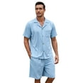 thumbnail image 1 of VULCANODON Mens Pajamas Set, Lightweight Button-Down Short Sleeve Sleepwear 2-Piece for Men (Grey Blue, S), 1 of 4