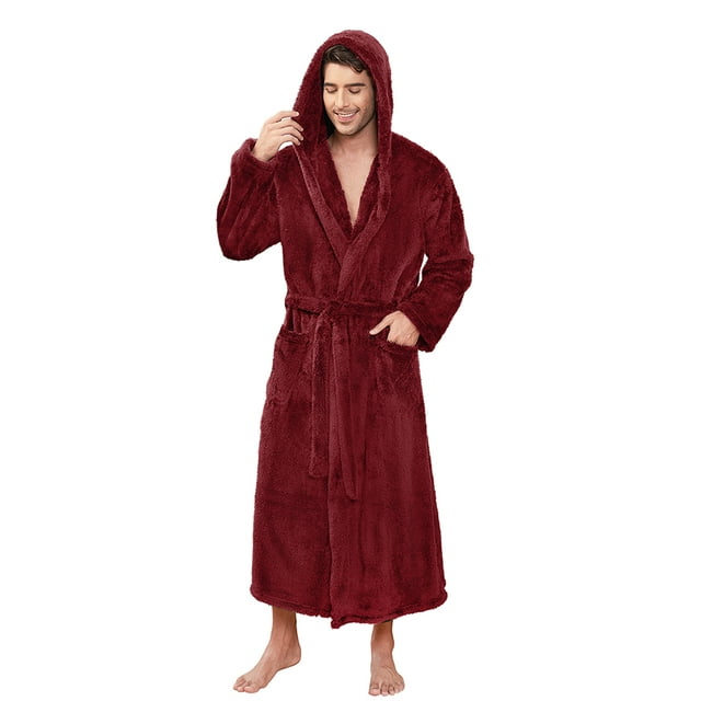 VULCANODON Mens Robe Big and Tall with Hood,Full Length Plush Robe for