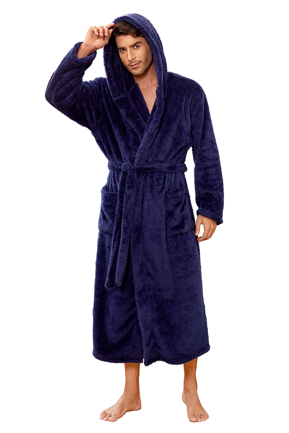 VULCANODON Mens Robe Big and Tall with Hood,Full Length Plush Robe for