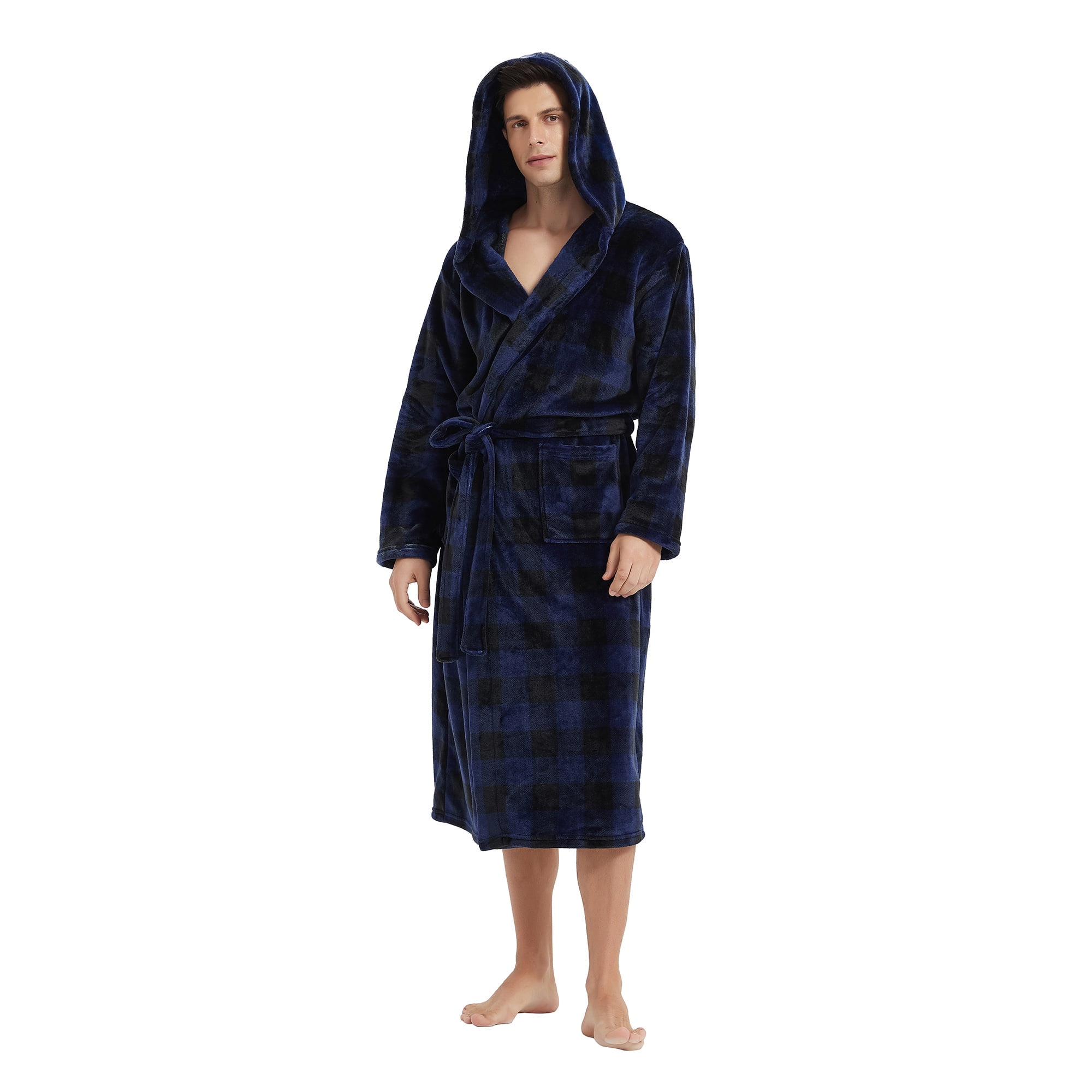 VULCANODON Mens Robe with Hood, Fleece Bathrobe Plush Robes for Men