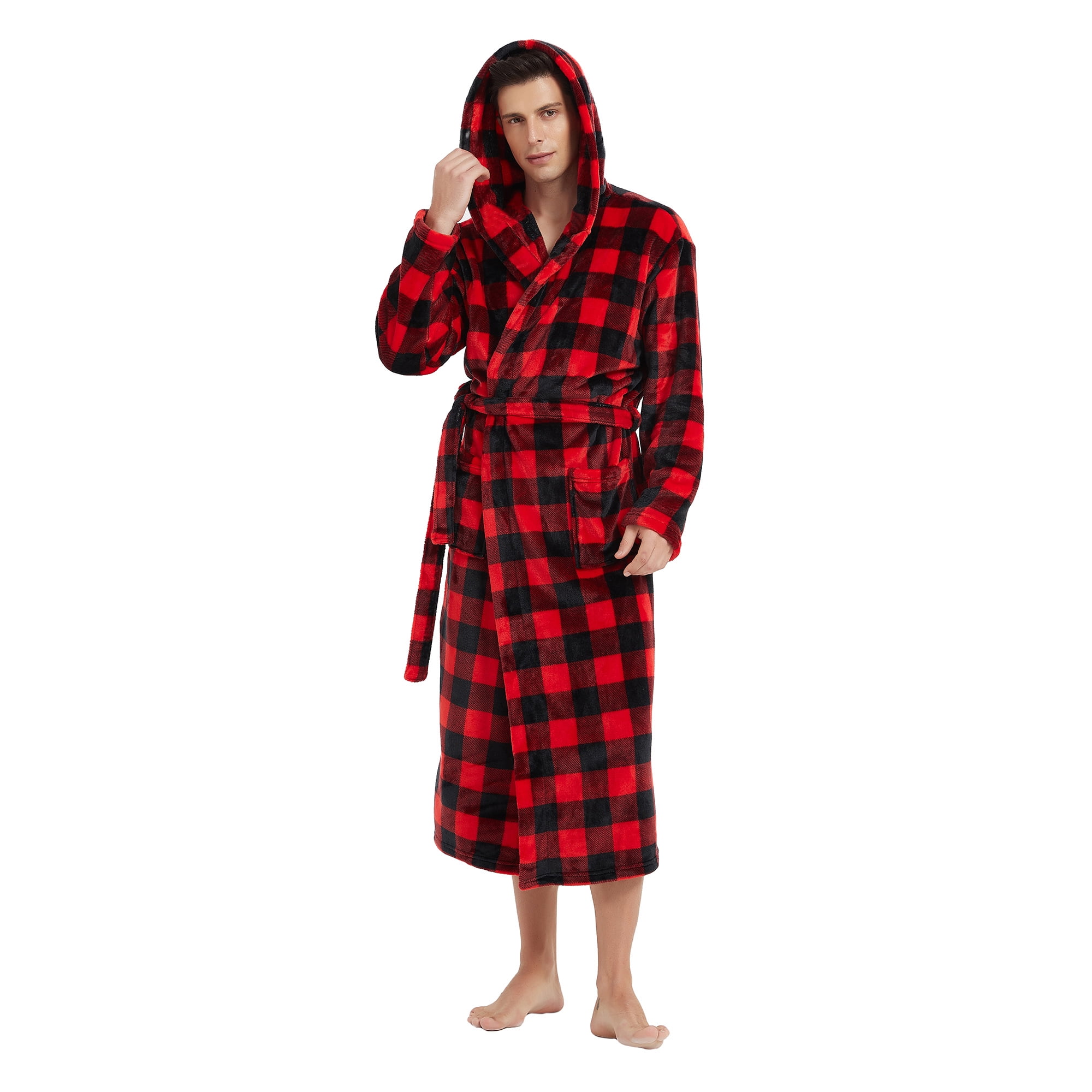 VULCANODON Mens Robe with Hood, Fleece Bathrobe Plush Robes for Men