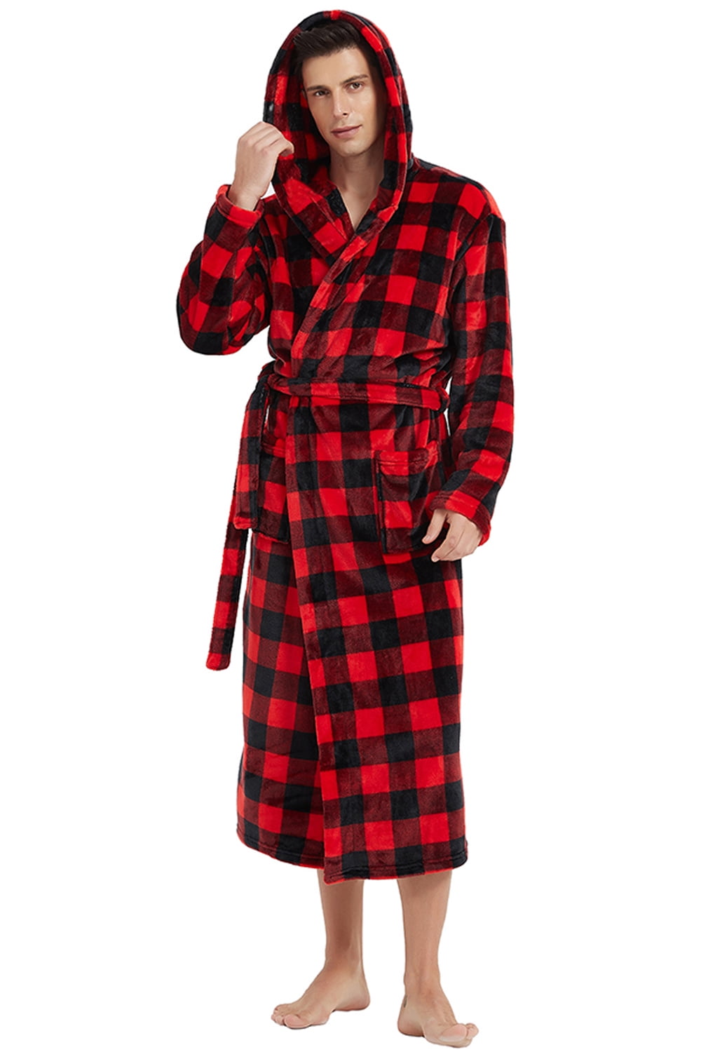VULCANODON Mens Robe with Hood, Fleece Bathrobe Plush Robes for Men