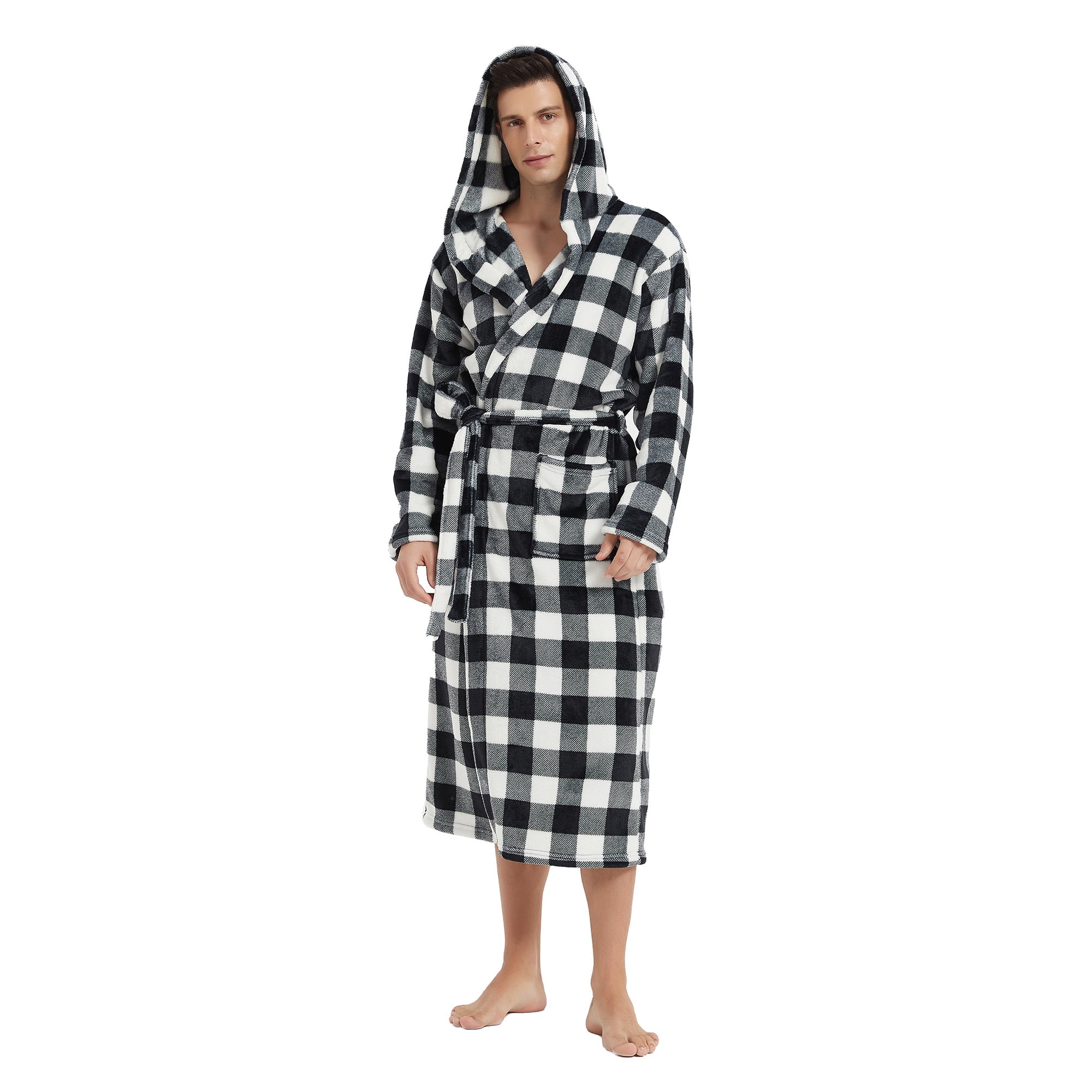 VULCANODON Mens Robe with Hood, Fleece Bathrobe Plush Robes for Men