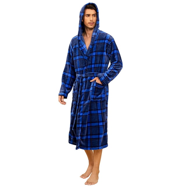VULCANODON Mens Robe with Hood, Fleece Bathrobe Plush Robes for Men