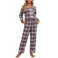 thumbnail image 1 of VULCANODON Women Pajama Set, 100% Cotton Button Down Plaid Flannel Sleepwear,(Purple Grey Plaid,XL), 1 of 5