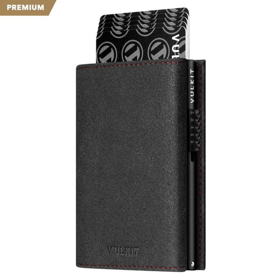 VULKIT Alcantara Leather Tri-Fold Wallet with RFID Protection, Magnetic Closure and Back Zipper Slot-VC302A