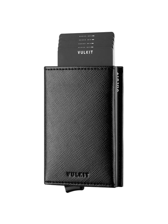 Credit Card Holder RFID Blocking Mens Leather Bifold Card Wallet Automatic Pop Up for 9 Cards with ID Window & Coin Pocket