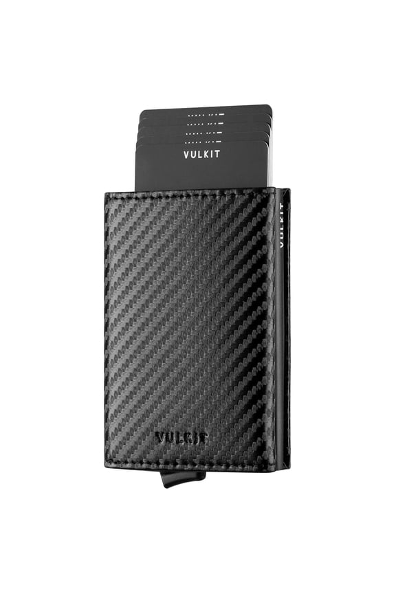 Credit Card Holder RFID Blocking Mens Leather Bifold Card Wallet Automatic Pop Up for 9 Cards with ID Window & Coin Pocket