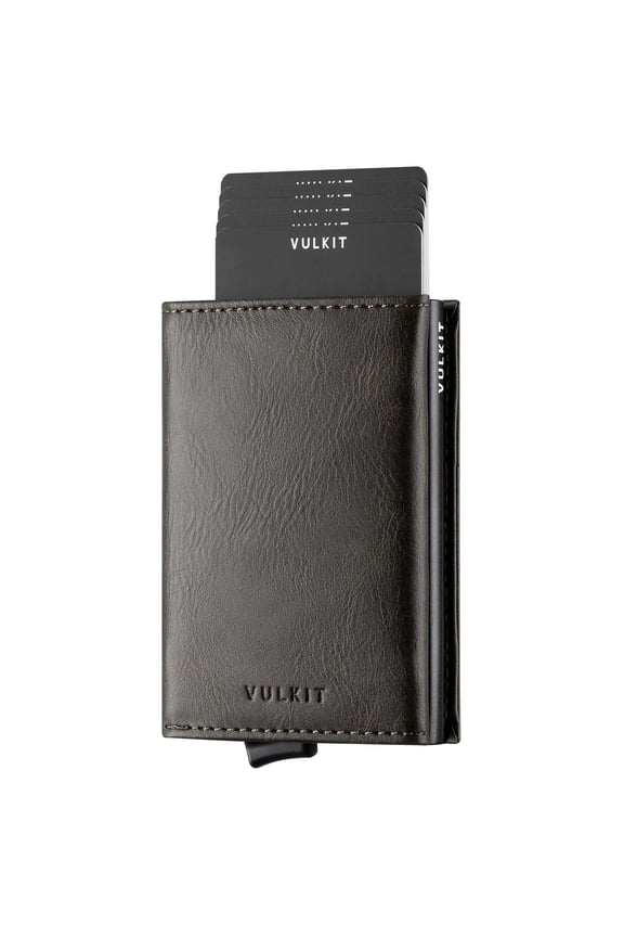 Credit Card Holder RFID Blocking Mens Leather Bifold Card Wallet Automatic Pop Up for 9 Cards with ID Window & Coin Pocket