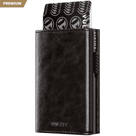 VULKIT Genuine Leather, Side Slider Mechanism, Back Zipper Slot, Magnetic Strip Closure Tri-fold Wallet-VC303P