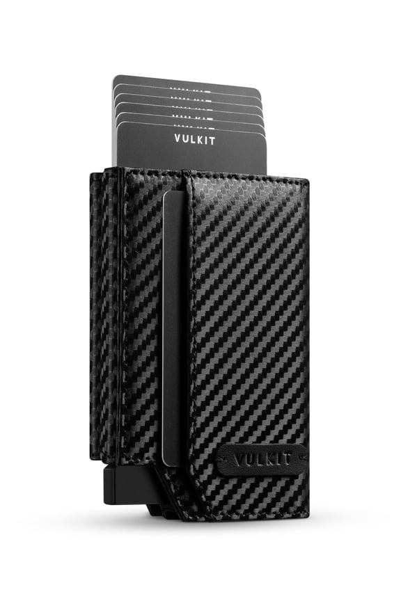 Leather Smart Wallet for Men RFID Blocking with Pop-Up Credit Card Ejector Case, ID Window, Cash/Bills Compartment and Coin Pocket, Giftbox Packed, Carbon Black Y101