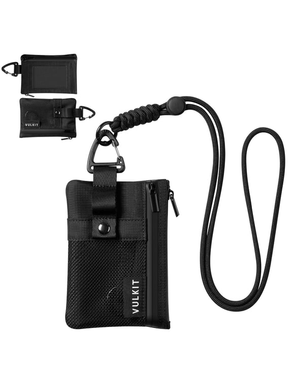Minimalist RFID Blocking Wallet, Water-Resistant Nylon Neck Pouch with Zipper Pockets-VW137