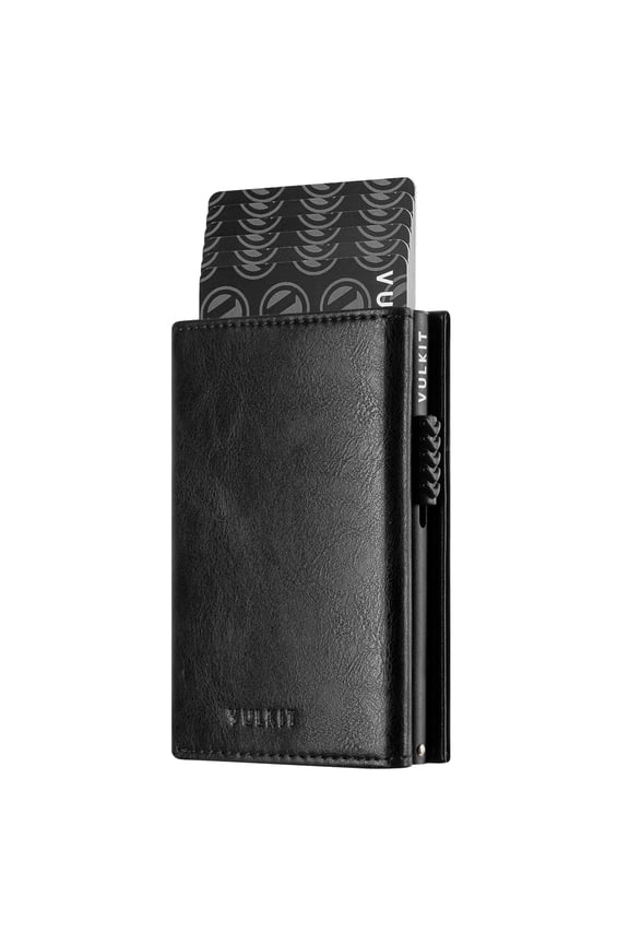 Side Slider Mechanism, with/without Back Zipper Pocket, Magnetic Strip Closure Tri-fold Wallet-VC302 Black