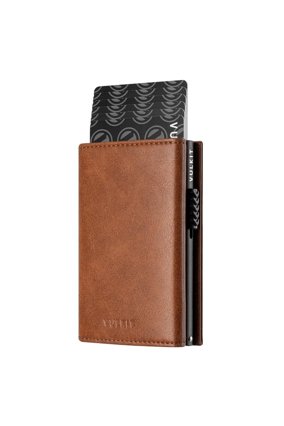 Side Slider Mechanism, with/without Back Zipper Pocket, Magnetic Strip Closure Tri-fold Wallet-VC302 Brown