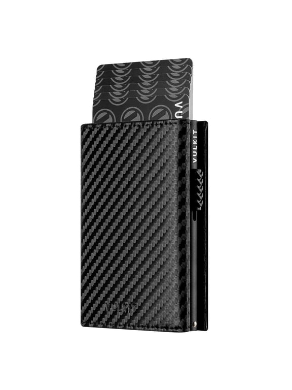 Side Slider Mechanism, with/without Back Zipper Pocket, Magnetic Strip Closure Tri-fold Wallet-VC302 Carbon Fiber