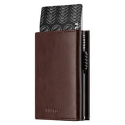 VULKIT Side Slider Mechanism, with/without Back Zipper Pocket, Magnetic Strip Closure Tri-fold Wallet-VC302 Espresso