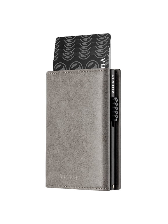 Side Slider Mechanism, with/without Back Zipper Pocket, Magnetic Strip Closure Tri-fold Wallet-VC302 Grey