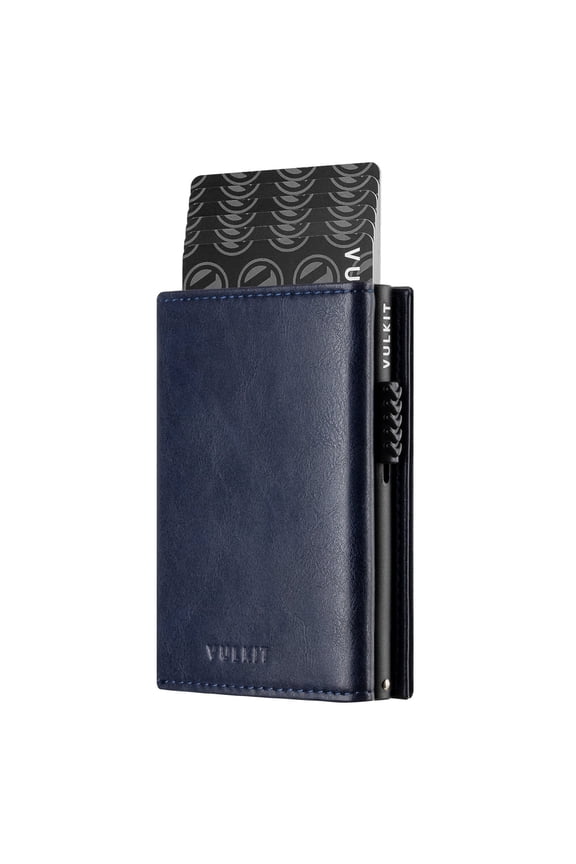 Side Slider Mechanism, with/without Back Zipper Pocket, Magnetic Strip Closure Tri-fold Wallet-VC302 Navy