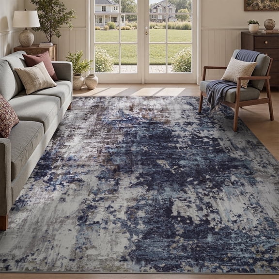 VUNATE 10'x12' Area Rugs for Living Room Washable Rugs Modern Abstract Distressed Indoor Rug Carpet Soft Fluffy Large Area Rugs for Bedroom Dining Room Office Foldable Nonslip Rug Blue