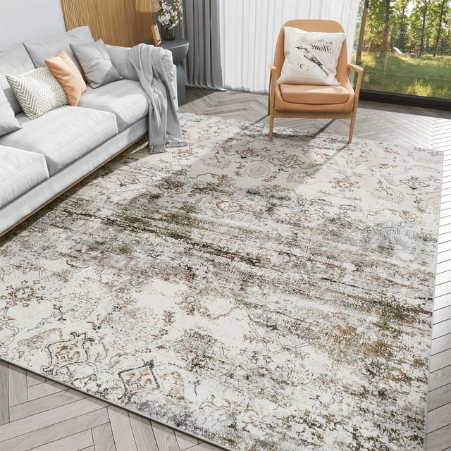 VUNATE 10'x14' Area Rugs for Living Room Machine Washable Rugs Abstract Vintage Distressed Indoor Rug Carpet Soft Lightweight Large Area Rug for Bedroom Dining Room Kitchen Foldable Nonslip Rug Taupe