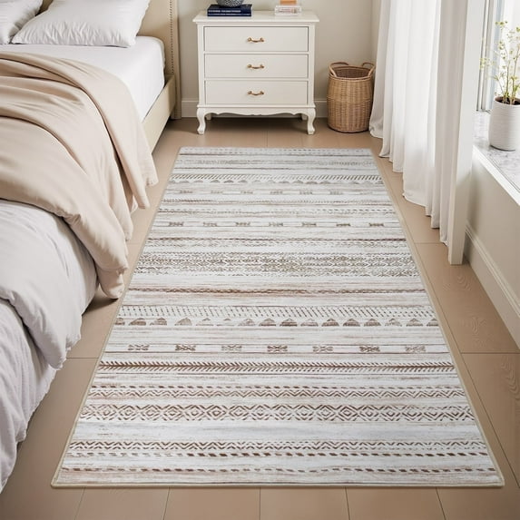 VUNATE 2.6'x8' Runner Rugs for Hallway Machine Washable Runner Boho Moroccan Area Rug Runner Soft Neutral Geometric Bohemian Carpet Distressed Rugs for Bedroom Bedside Laundry Kitchen Rug Brown