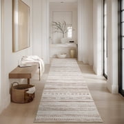VUNATE 2' x 10' Runner Rug, Washable Boho Moroccan Rug, Soft Neutral Geometric Distressed Carpet with Non-Slip Rubber Backing for Hallway, Kitchen, Entryway, Bedroom & Laundry Room, Brown