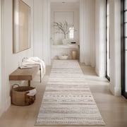 VUNATE 2x10 Boho Runner Rug Machine Washable Rug Modern Moroccan Soft Carpet Neutral Geometric Distressed Non-Slip Rubber Backing Hallway Runner Rug for Kitchen Entryway Bedroom Laundry Room