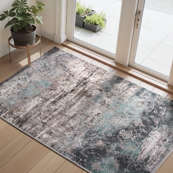 VUNATE 2'x3' Door Mat Entry Rug Machine Washable Rugs Abstract Vintage Distressed Indoor Rug Carpet Soft Lightweight Area Rug for Bedroom Entryway Kitchen Bathroom Foldable Nonslip Rug Teal