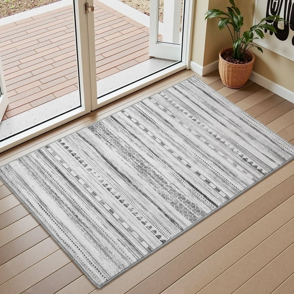 VUNATE 2'x3' Door Mat Entry Rug Machine Washable Rugs Boho Moroccan Area Rug Soft Neutral Geometric Bohemian Carpet Distressed Indoor Rugs for Bedroom Entryway Kitchen Bathroom Nonslip Rug Black