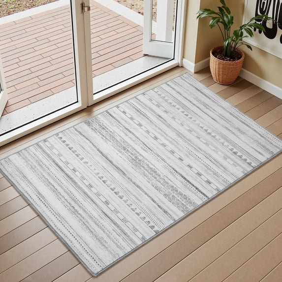 VUNATE 2'x3' Door Mat Entry Rug Machine Washable Rugs Boho Moroccan Area Rug Soft Neutral Geometric Bohemian Carpet Distressed Indoor Rugs for Bedroom Entryway Kitchen Bathroom Nonslip Rug Gray