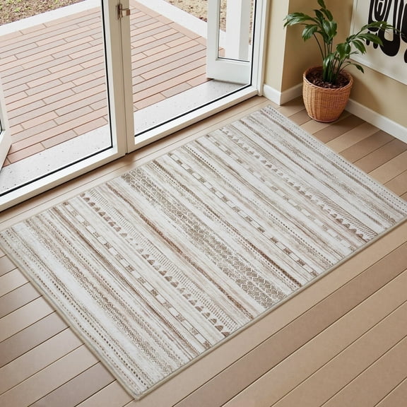 VUNATE 2'x3' Door Mat Entry Rug Machine Washable Rugs Boho Moroccan Area Rug Soft Neutral Geometric Bohemian Carpet Distressed Indoor Rugs for Bedroom Entryway Kitchen Bathroom Nonslip Rug Brown