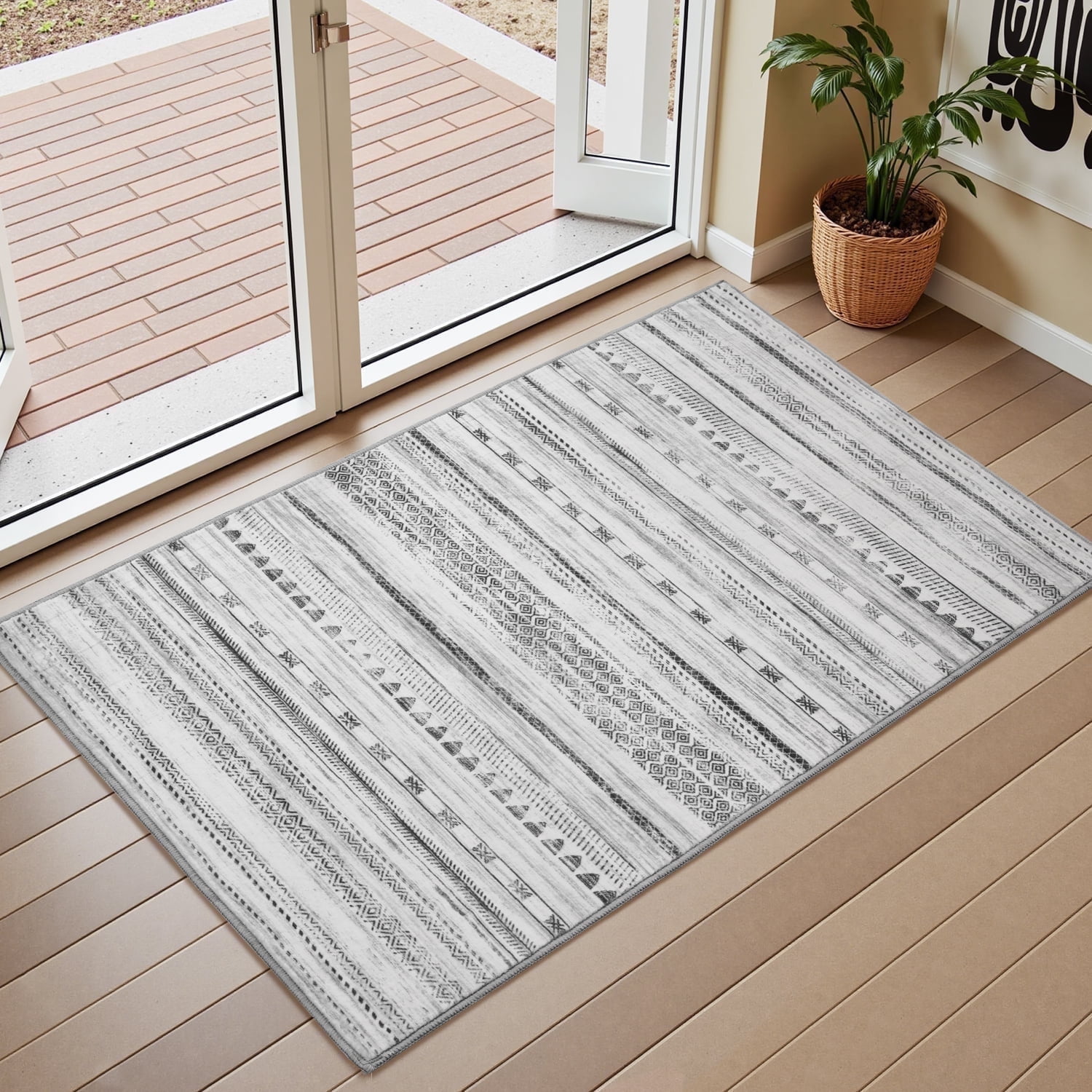 Walmart exclusive discounts  VUNATE 2'x3' Door Mat Entry Rug Machine Washable Rugs Boho Moroccan Area Rug Soft Neutral Geometric Bohemian Carpet Distressed Indoor Rugs for Bedroom Entryway Kitchen Bathroom Nonslip Rug Black