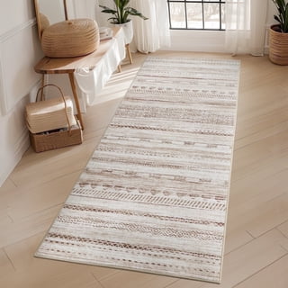 VUNATE 2' x 6' Runner Rug, Washable Boho Moroccan Rug, Soft Neutral Geometric Distressed Carpet with Non-Slip Rubber Backing for Hallway, Kitchen, Entryway, Bedroom & Laundry Room, Brown