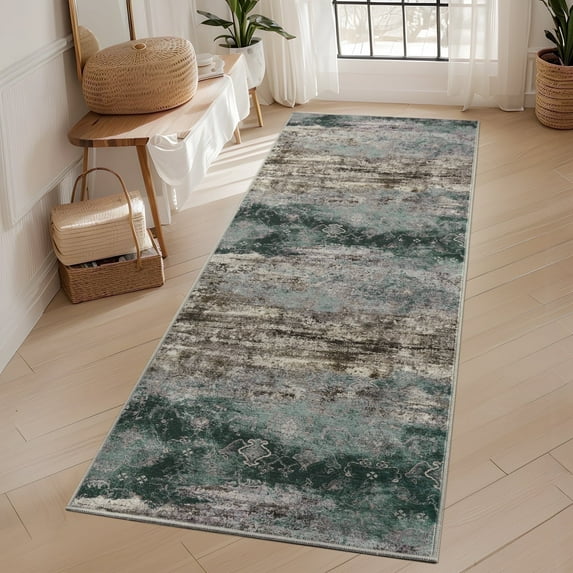 VUNATE 2'x6' Runner Rugs Machine Washable Rugs Soft Abstract Vintage Distressed Carpet Indoor Runners Rugs for Floor Hallway Kitchen Runner Bath Runners Laundry Room Rug Bedside Entry Rug Teal