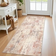 VUNATE 2'x6' Soft Abstract Runner Rug Modern Washable Runners for Hallways Non Slip Rubber Backing Bedside Indoor Floor Accent Mat Runner for Bathroom Kitchen Entryway Laundry Bedroom Brown