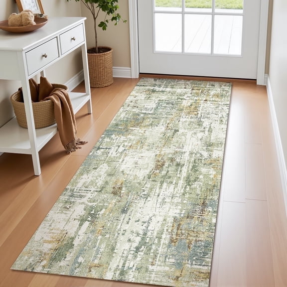VUNATE 2'x6' Soft Abstract Runner Rug Modern Washable Runners for Hallways Non Slip Rubber Backing Bedside Indoor Floor Accent Mat Runner for Bathroom Kitchen Entryway Laundry Bedroom Green