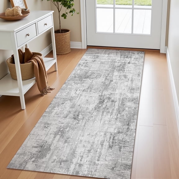 VUNATE 2'x6' Soft Abstract Runner Rug Modern Washable Runners for Hallways Non Slip Rubber Backing Bedside Indoor Floor Accent Mat Runner for Bathroom Kitchen Entryway Laundry Bedroom Gray