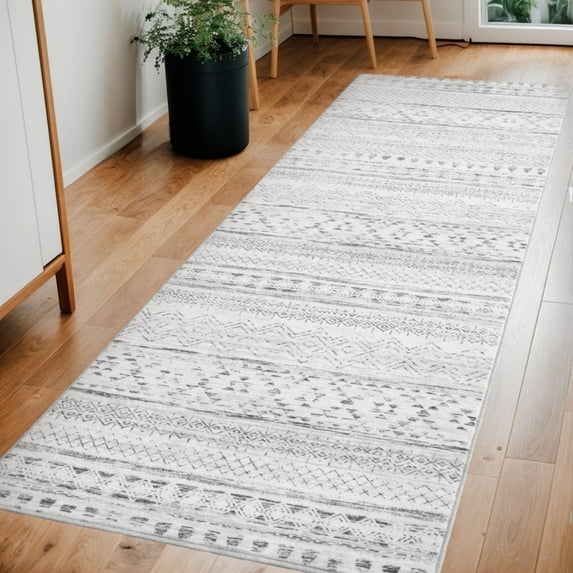 VUNATE 2'x8' Machine Washable Runner Rug, Non Slip Boho Rugs for Bedroom Living Room, Entryway, Kitchen & Hallway, Gray