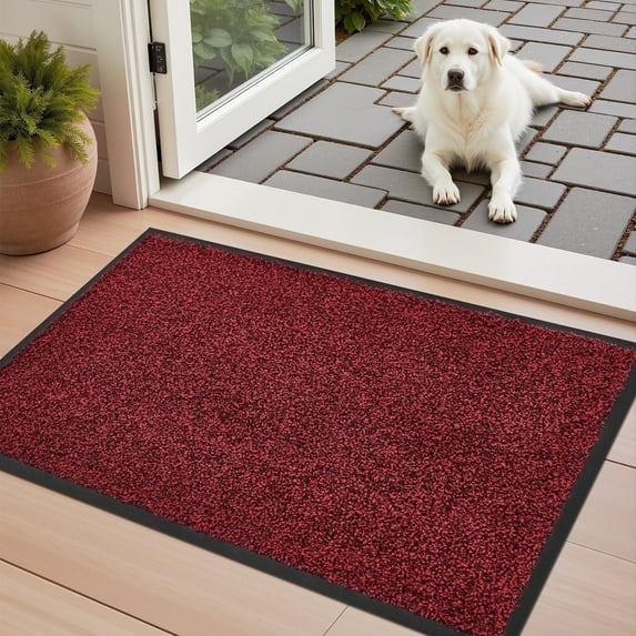 VUNATE 24" x 35" Dirt Trapper Indoor Door mat Non Slip Front Door Mats Absorbent Rubber Entrance Rug Durable Heavy Duty Outdoor Mats Washable Welcome Mats for Outside Red