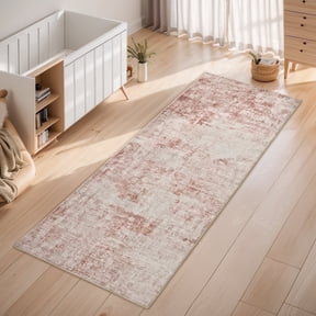 VUNATE 2'x6' Runner Rug Washable Rug Runner Modern Abstract Neutral Indoor Carpet Runner Soft Rugs for Bedroom Bedside Entryway Hallway Kitchen Laundry Room Modern Home Decor Pink