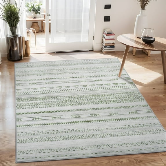 VUNATE 3'x5' Area Rugs for Living Room Washable Rugs Boho Moroccan Area Rug Soft Neutral Geometric Bohemian Carpet Distressed Indoor Rug for Bedroom Dining Room Office Foldable Nonslip Rug Sage Green