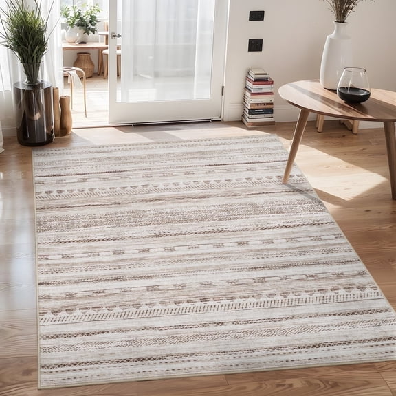 VUNATE 3'x5' Area Rugs for Living Room Washable Rugs Boho Moroccan Area Rug Soft Neutral Geometric Bohemian Carpet Distressed Indoor Rug for Bedroom Dining Room Office Foldable Nonslip Rug Brown