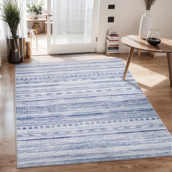 VUNATE 3'x5' Area Rugs for Living Room Washable Rugs Boho Moroccan Area Rug Soft Neutral Geometric Bohemian Carpet Distressed Indoor Rug for Bedroom Dining Room Office Foldable Nonslip Rug Blue
